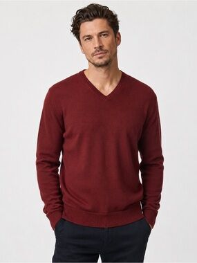Polo Ralph Lauren Blue Label 100% Merino Wool VNeck Sweater Men’s Large Burgundy